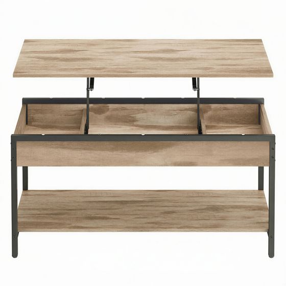 Vasagle nostokannellinen sohvapöytä, 3 piilolokeroa, 100 × 50 × 48–63 cm, latte-ruskea