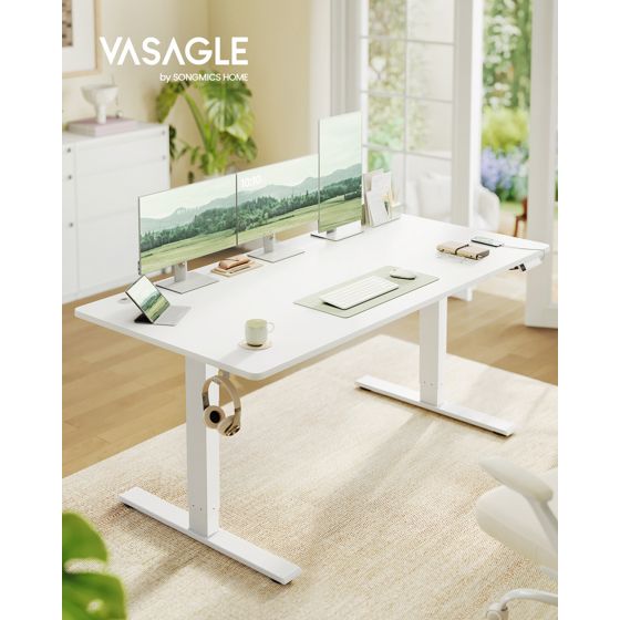 Vasagle korkeussäädettävä työpöytä, 160 × 80 cm, säädettävä, latausasemalla, mattavalkoinen, LSD146WZ02