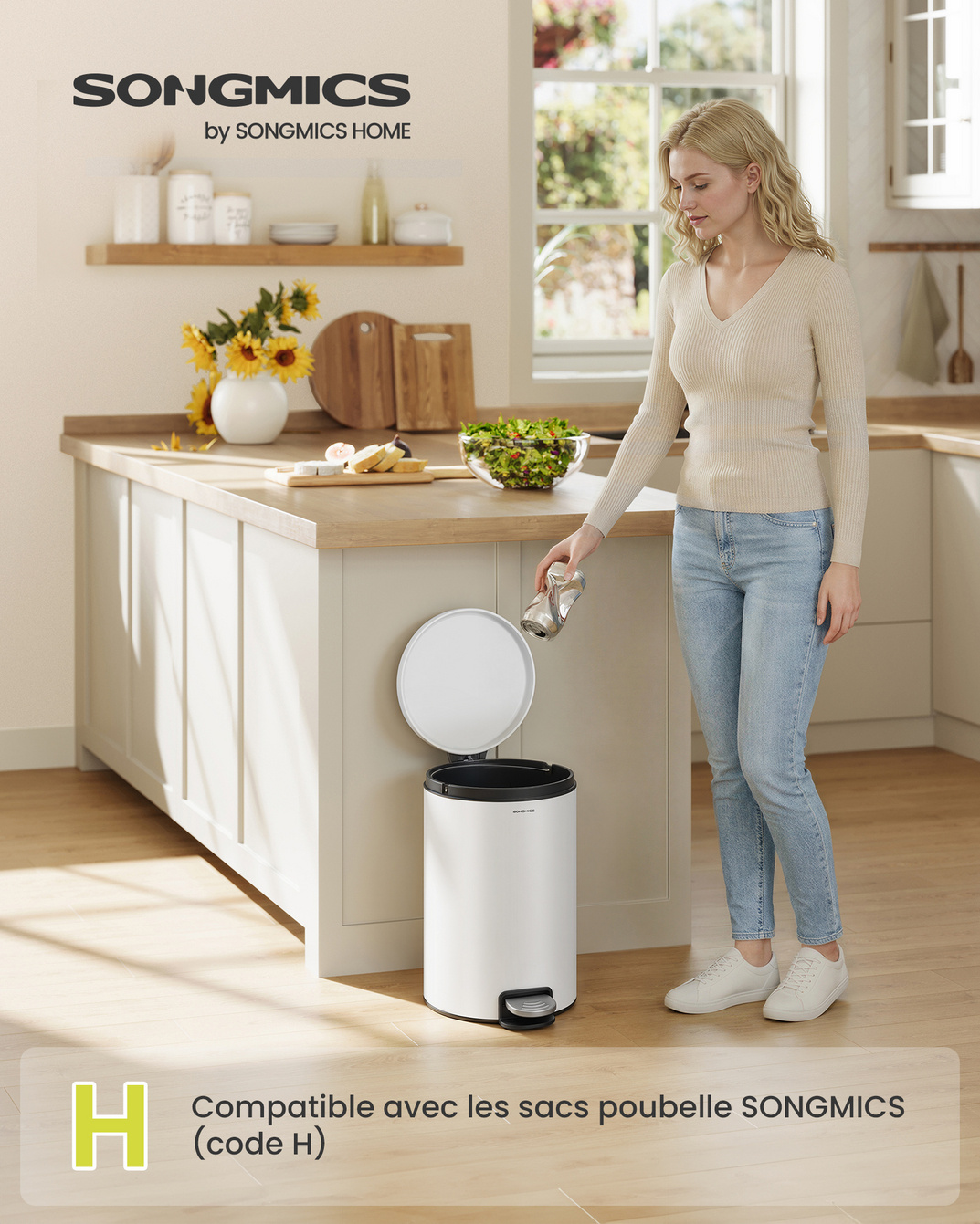 SONGMICS roska-astia, 20 L, pilvenvalkoinen, LTB021WZ01