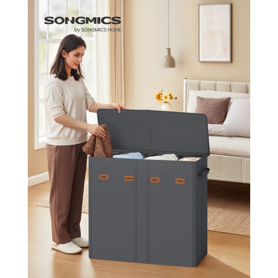 Songmics pyykinlajittelukori, 4 lokeroa, 210 L, kannellinen, tummanharmaa, RLH014G01