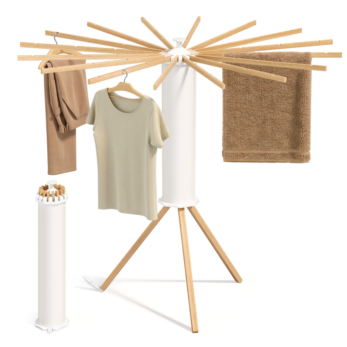 SONGMICS pyykinkuivausteline, vapaasti seisova, kokoontaitettava, luonnonvärinen, LLR530YW01