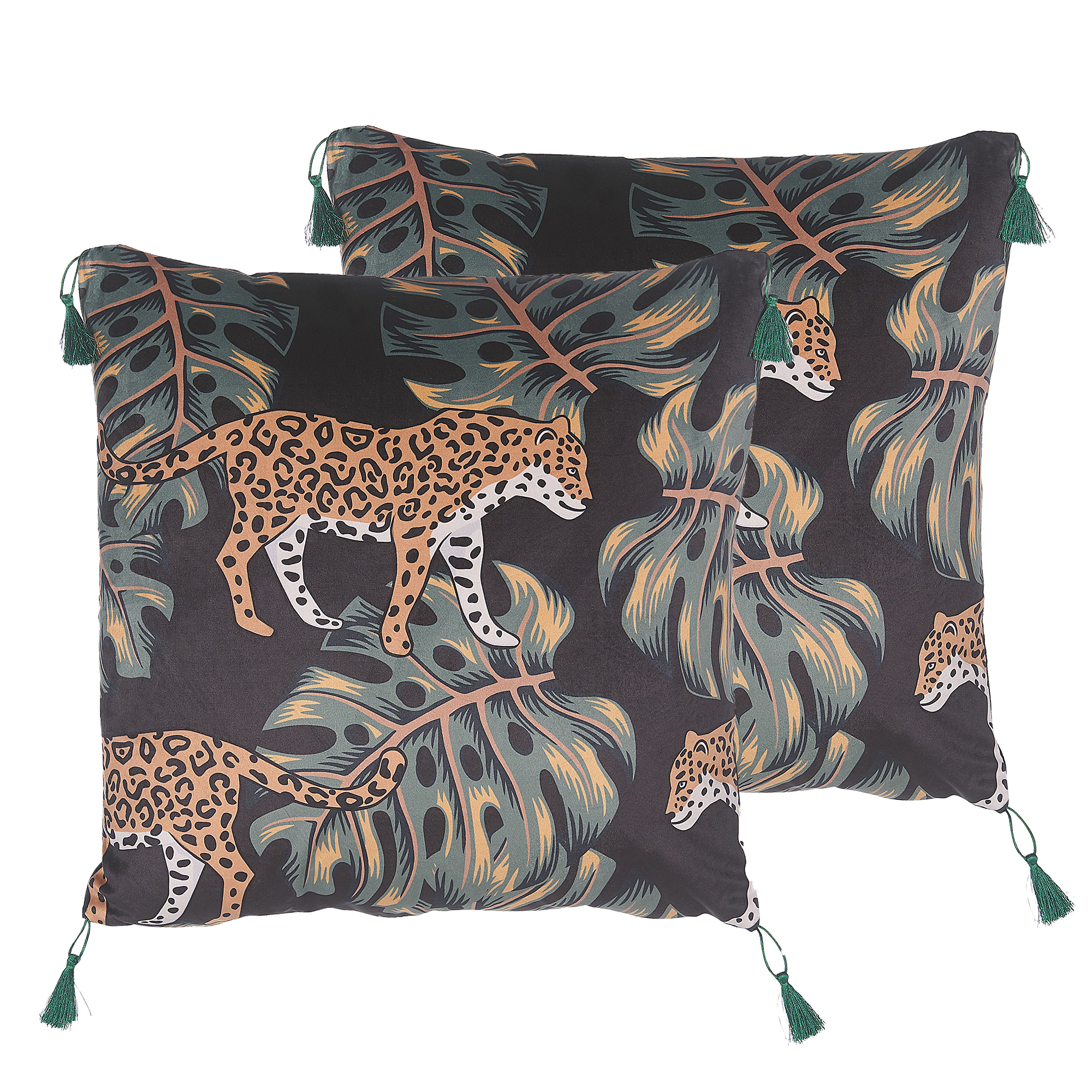 Koristetyynysetti 2 kpl KUHI 45 x 45 cm Sametti Musta Eläinkuvio