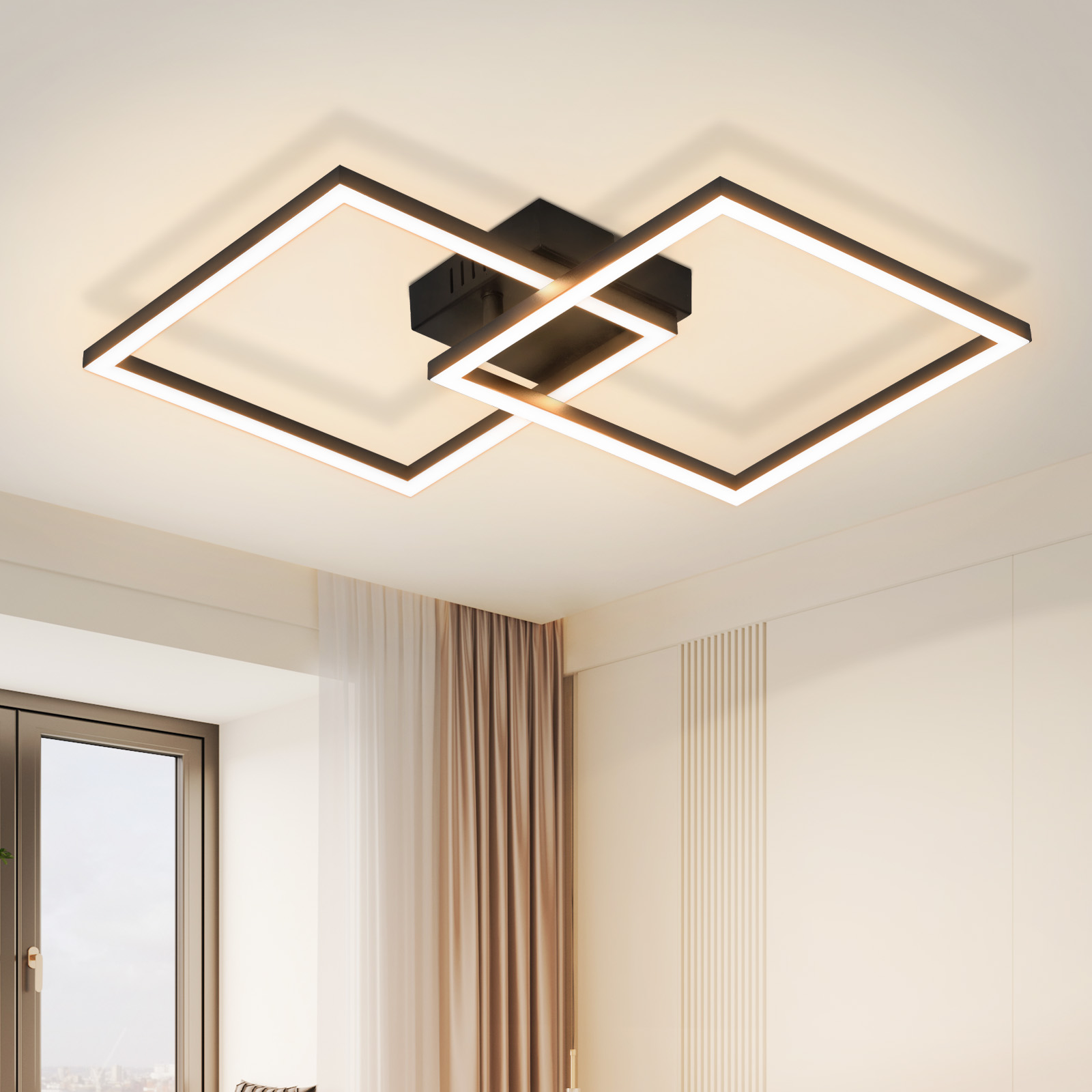 NETTLIFE LED - kattovalaisin, makuuhuoneen Kattovalaisin, 24W, olohuoneen Valaisin, lämmin Valkoinen, moderni, musta, neliö