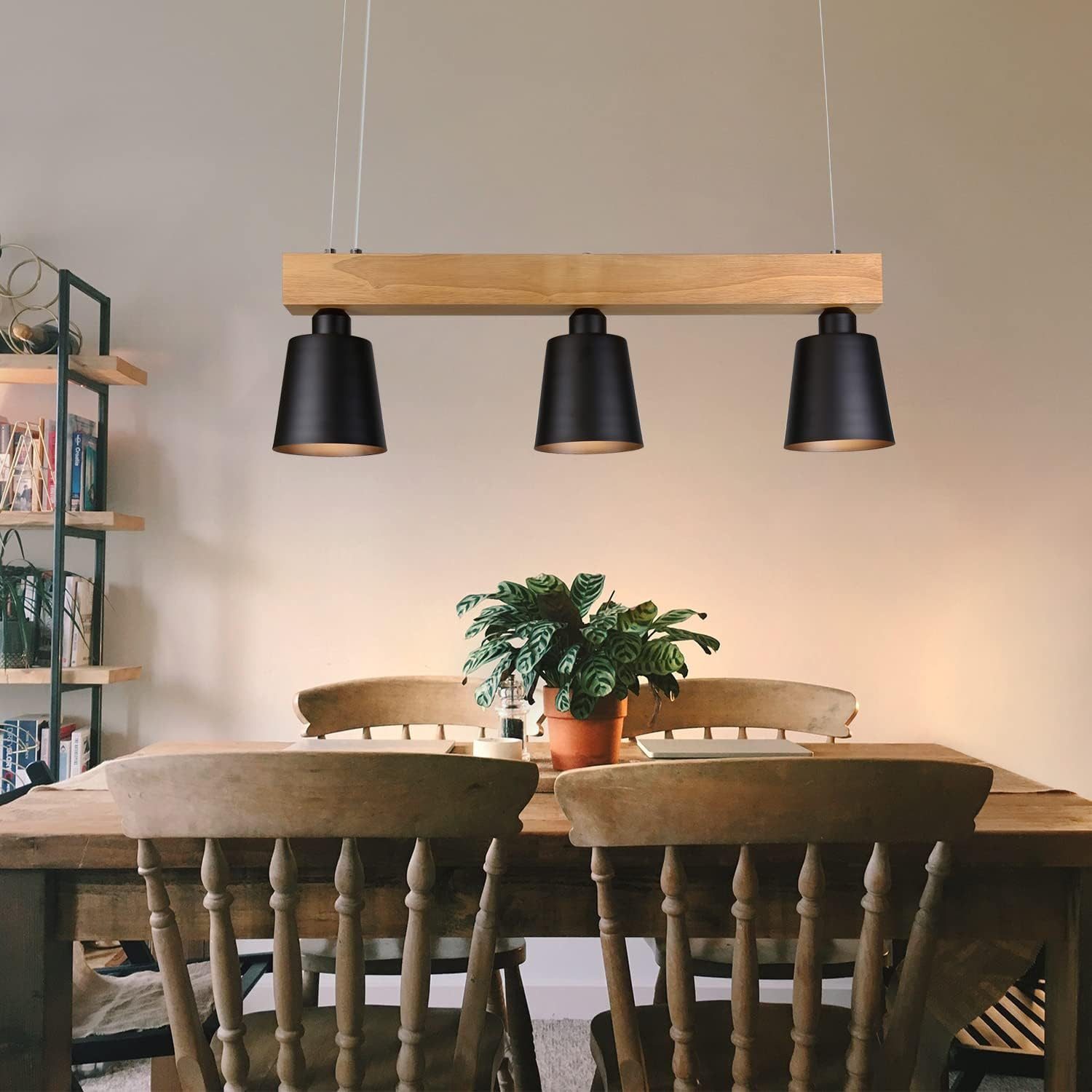 NETTLIFE riippuvalaisin ruokapöydälle, 3-lamppuinen, puu ja metalli, E27, 150 cm