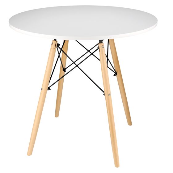 Moderni skandinaavinen valkoinen pyöreä pöytä olohuoneeseen, ruokailutilaan, keittiöön