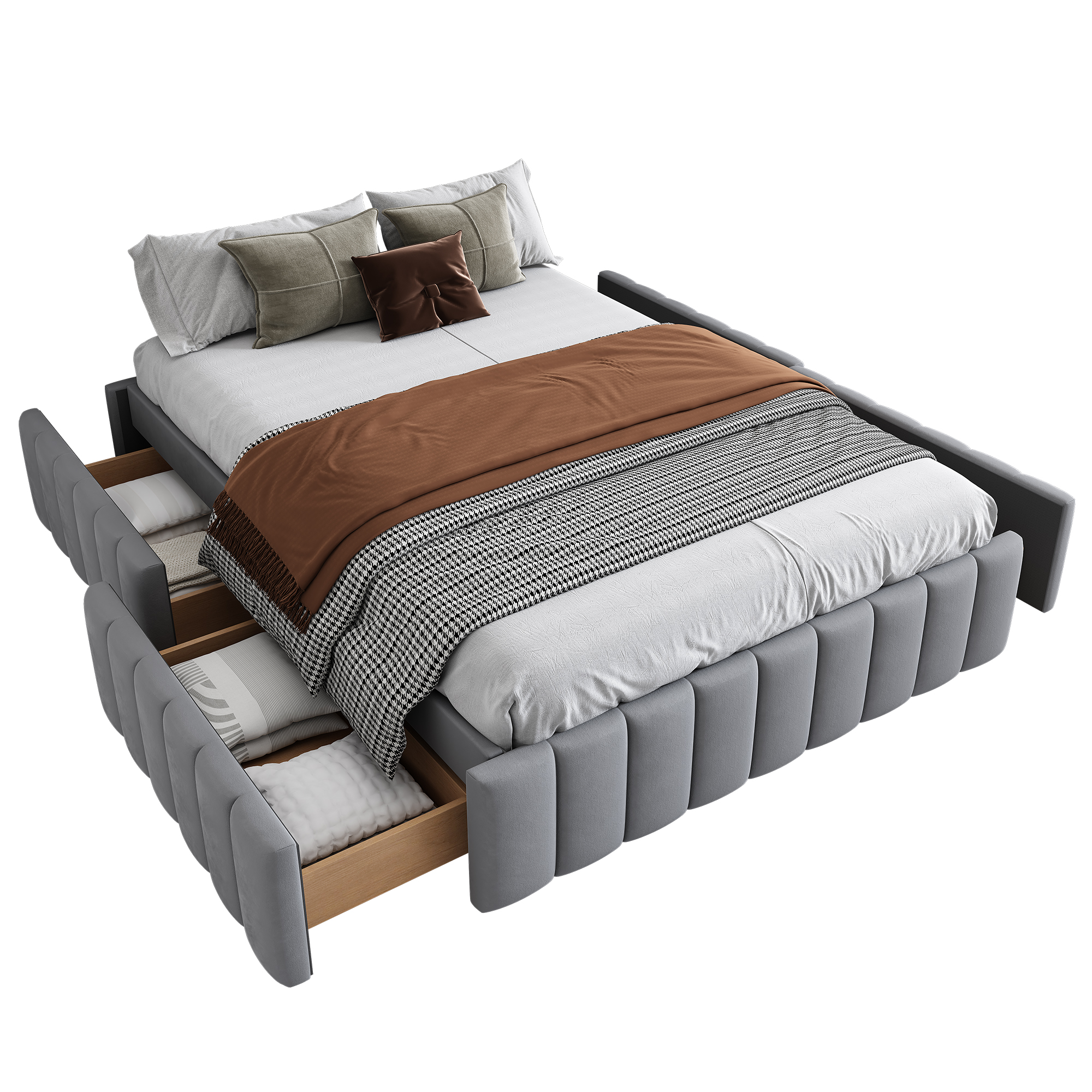 Verhoiltu sänky 140 x 200 cm, parisänky sälepohjalla, ilman sängynpäätyä, harmaa