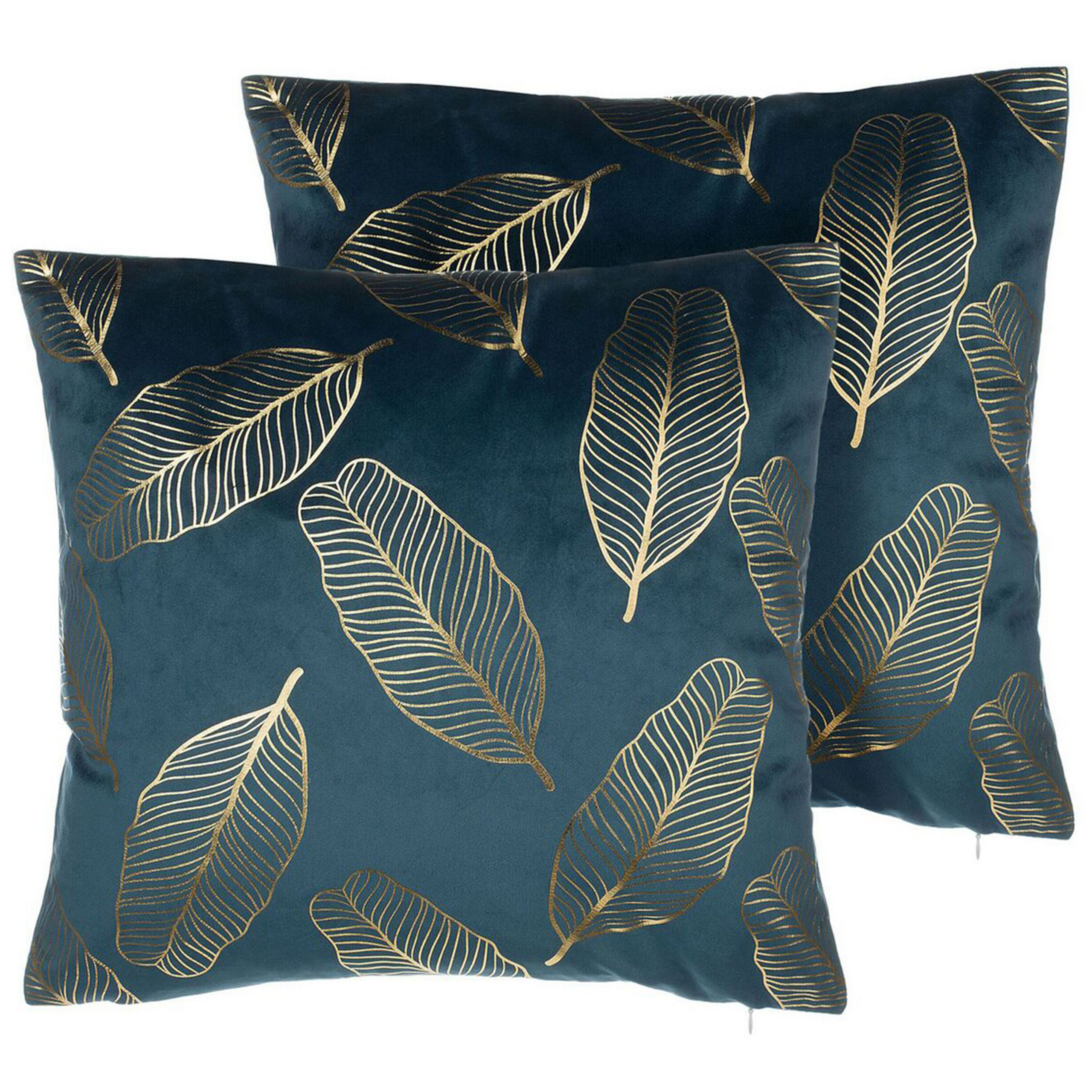 Koristetyynysetti 2 kpl FREESIA 45 x 45 cm Sametti Sinivihreä Kasvikuvio