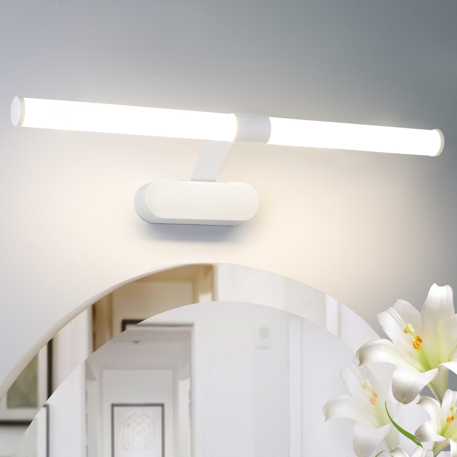 NETTLIFE LED - kylpyhuoneen seinävalaisin, LED - peilivalaisin 4000K neutraali valkoinen, IP44 8W, 60CM - valkoinen moderni vedenpitävä seinävalaisin