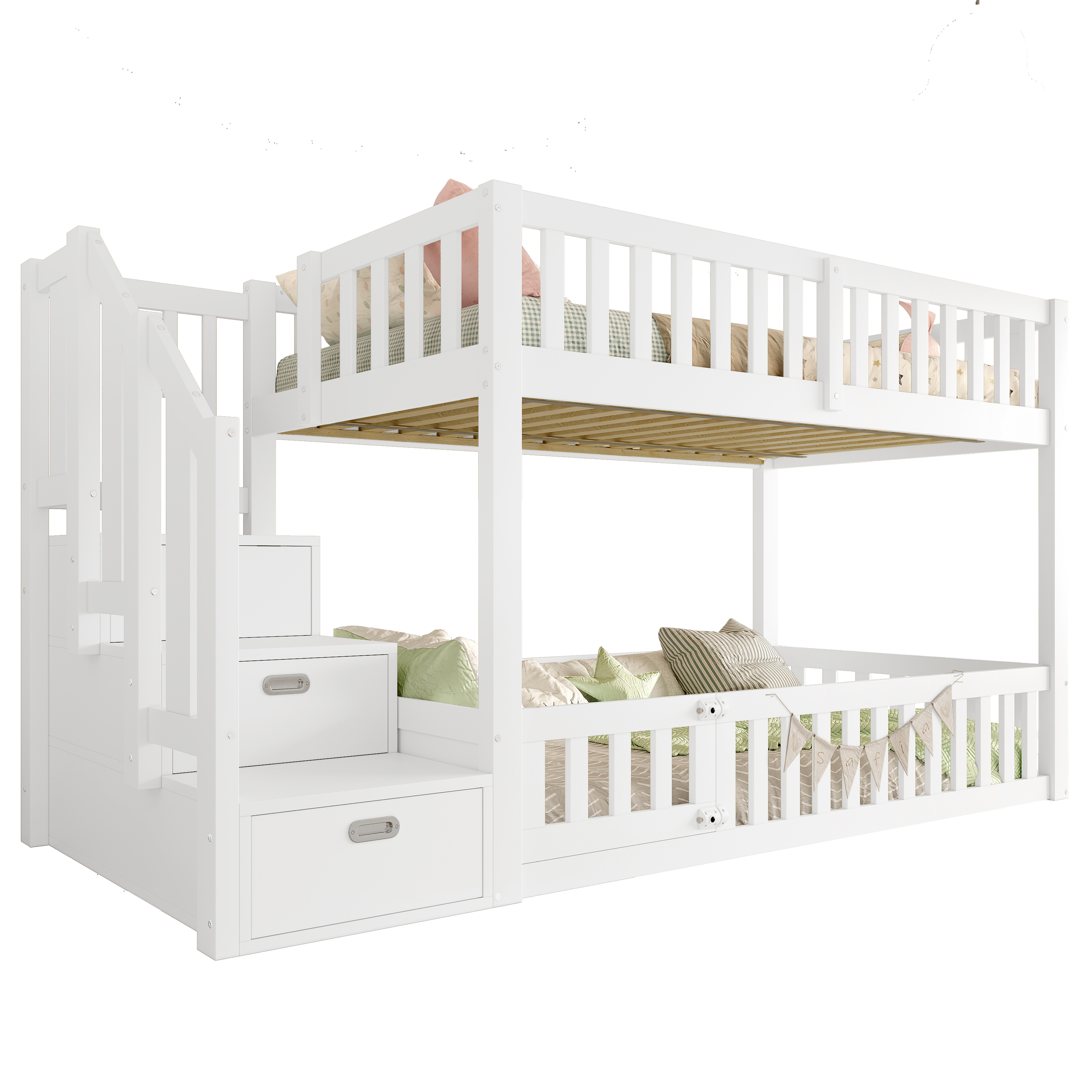 Etagenbett 90x200 cm turva-aidat säilytystila valkoinen mänty ja MDF
