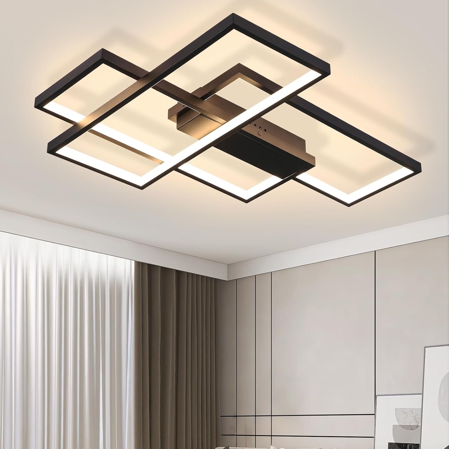 NETTLIFE LED - kattovalaisin, moderni kattovalaistus 3 neliöllä, 67x47x10cm, 35W metallinen kattovalaisin seinävalaisin, musta, 3000K