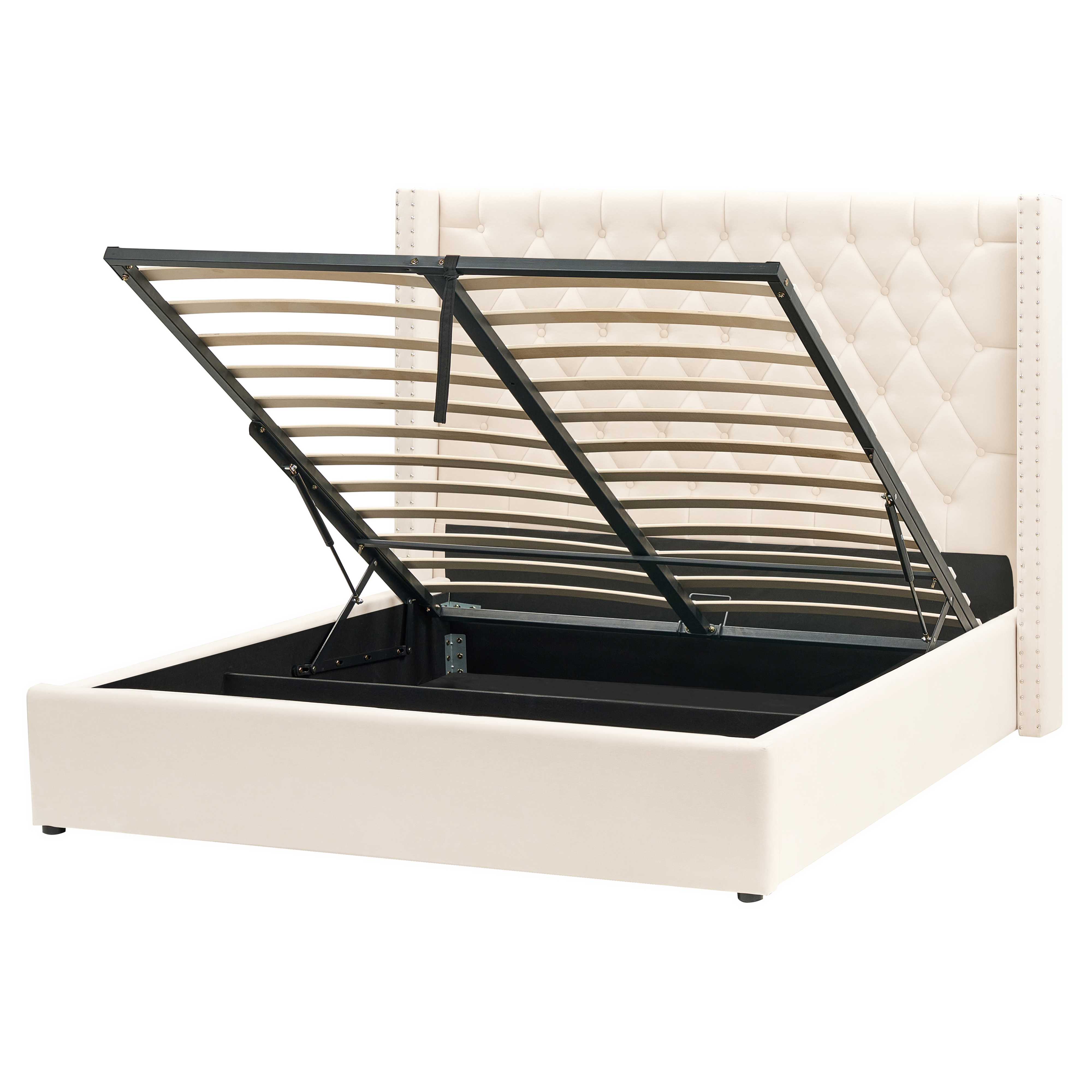 Sänky säilytystilalla sametti LUBBON 160 x 200 cm Luonnonvalkoinen