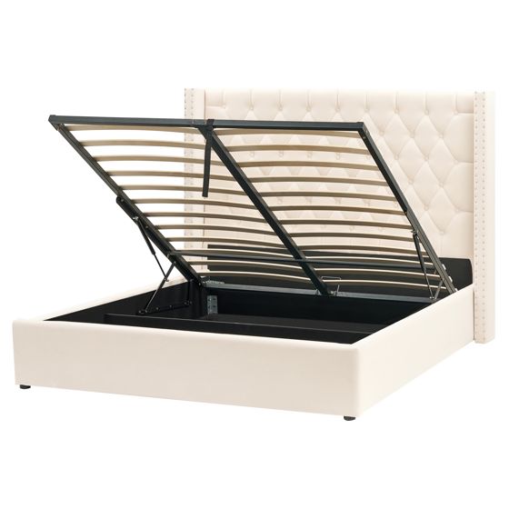 Sänky säilytystilalla sametti LUBBON 160 x 200 cm Luonnonvalkoinen