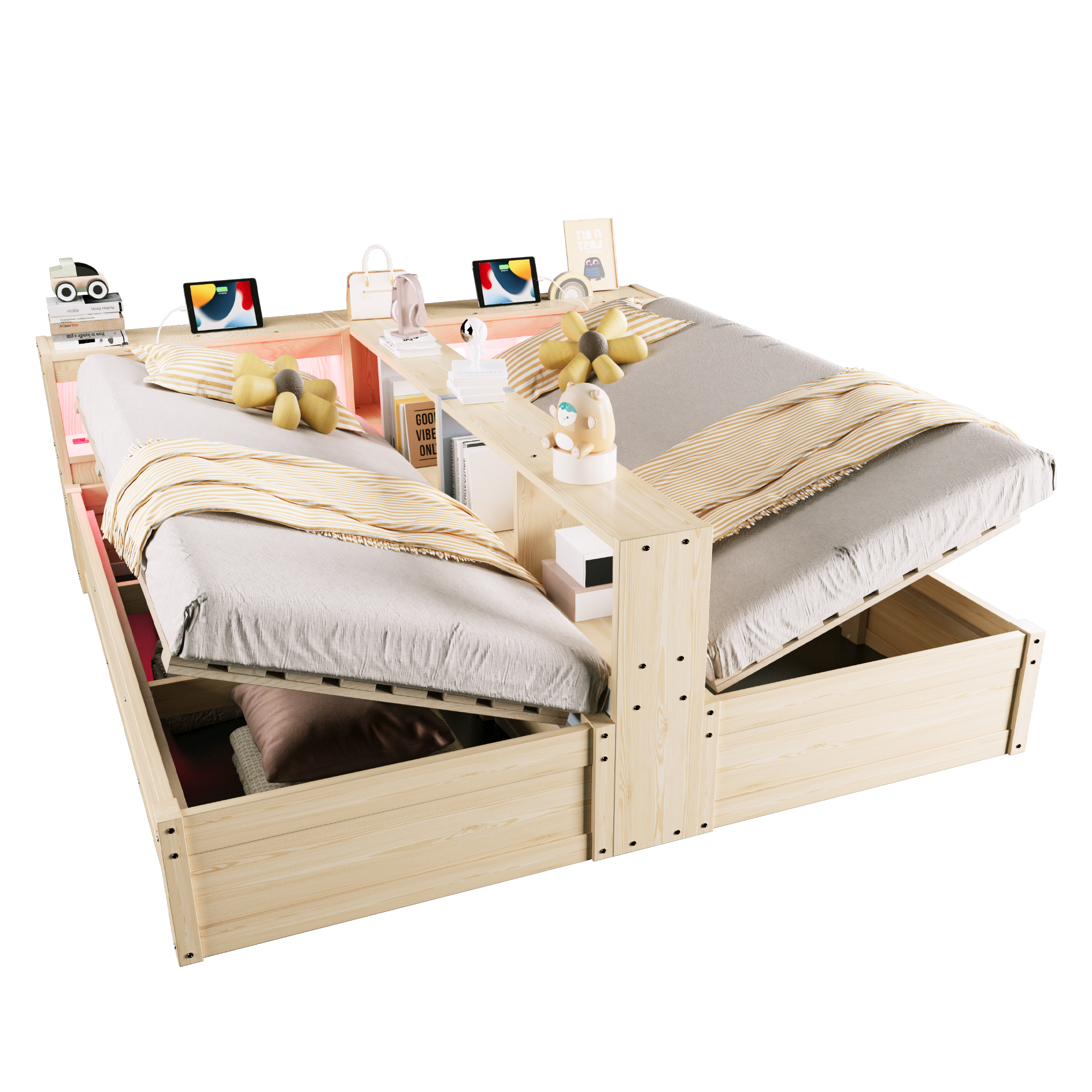 sänky 90x200 cm säädettävä LED-valaistus säilytystila MDF