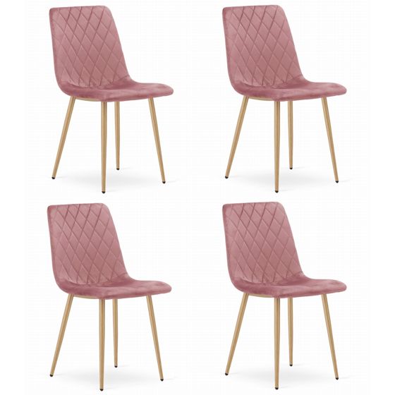 TURIN-tuoli, pinkki sametti, puunväriset jalat (4 kpl)