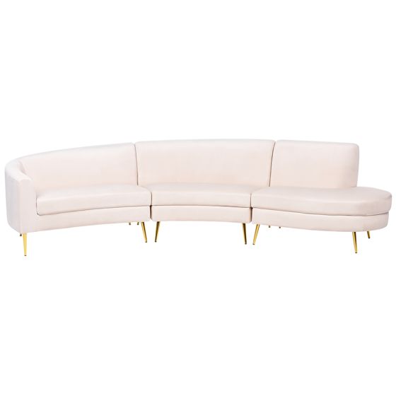 Kaareva sohva MOSS sametti Vaaleanbeige 4-istuttava