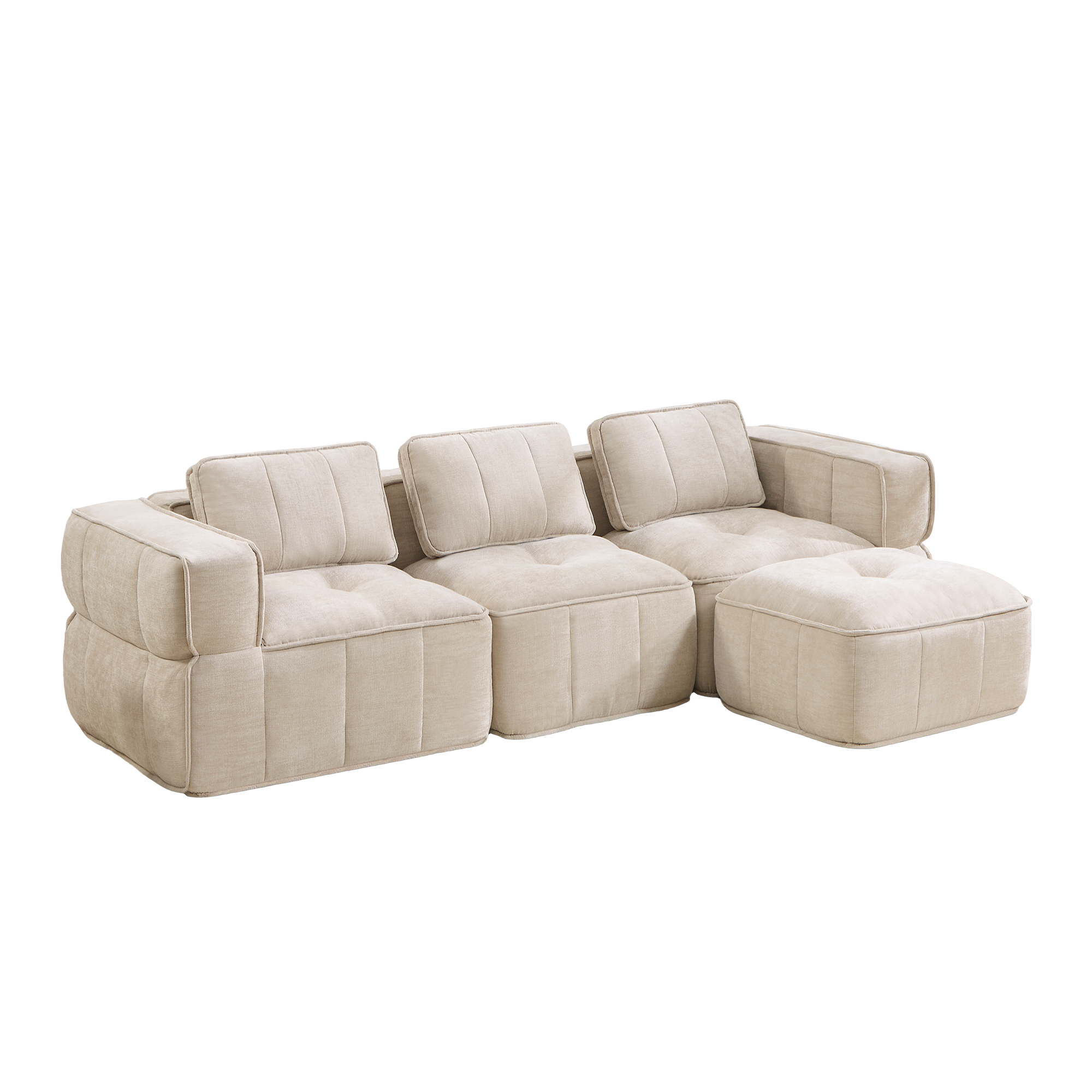 moduulisohva 3-paikkainen beige kangas moderni säädettävä