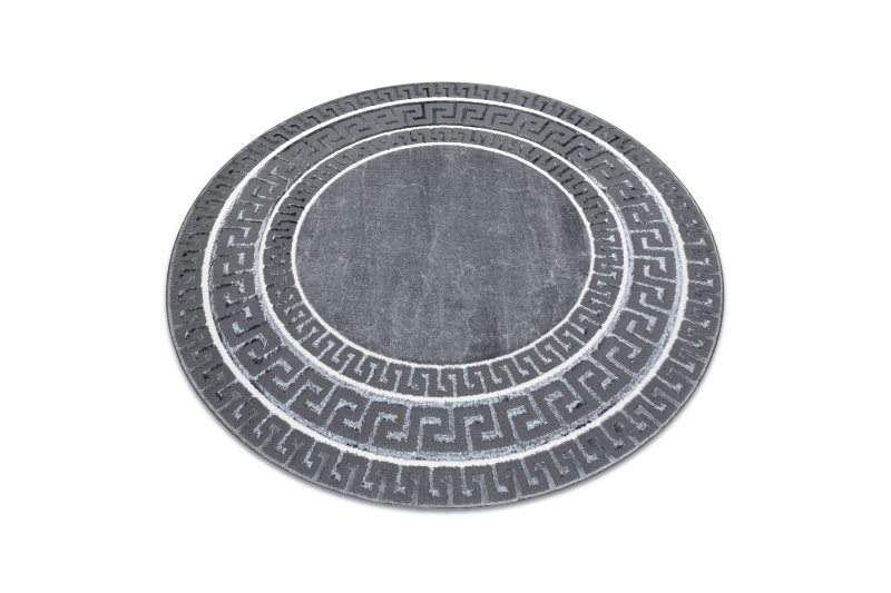 Matto ALLURE 1960 pyöreä, Kreikkalainen avain, kehyskuviolla - Rakenteellinen, tyylikäs, glamour harmaa