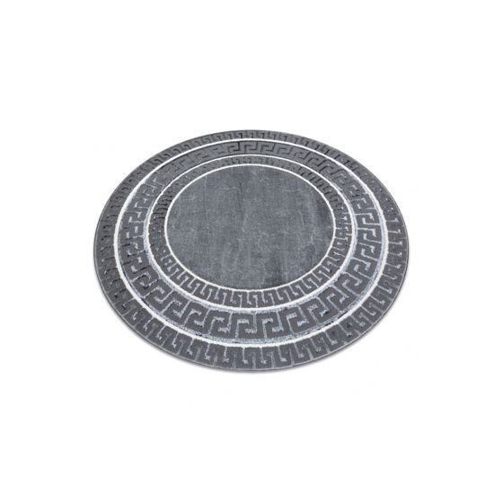 Matto ALLURE 1960 pyöreä, Kreikkalainen avain, kehyskuviolla - Rakenteellinen, tyylikäs, glamour harmaa