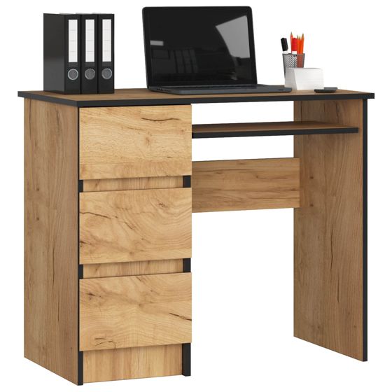 Akord Tietokonepöytä 3 laatikkoa Vasen Craft-tammi 90x50x77