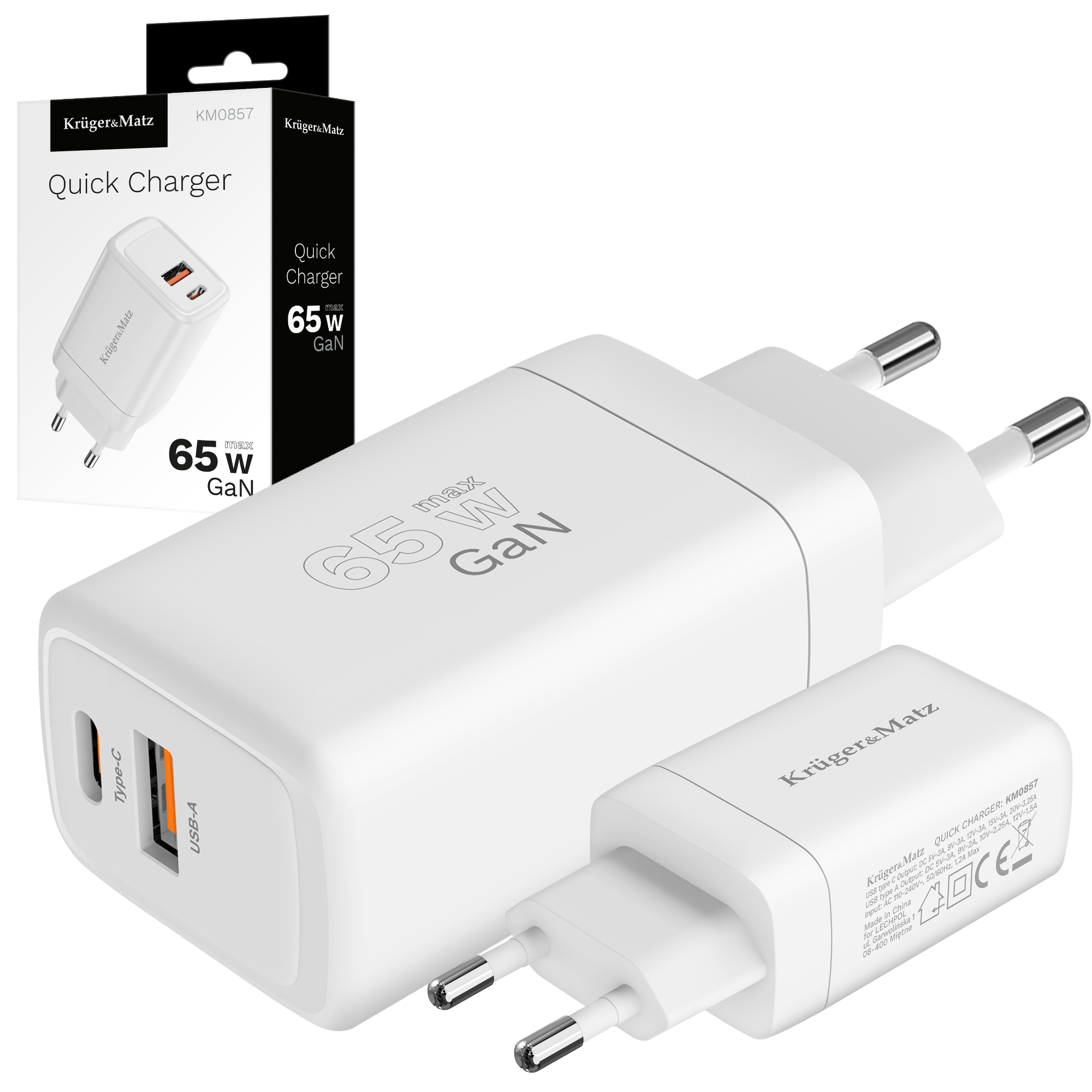 Kruger&Matz 65 W GaN Power Delivery -pikalatauslaite