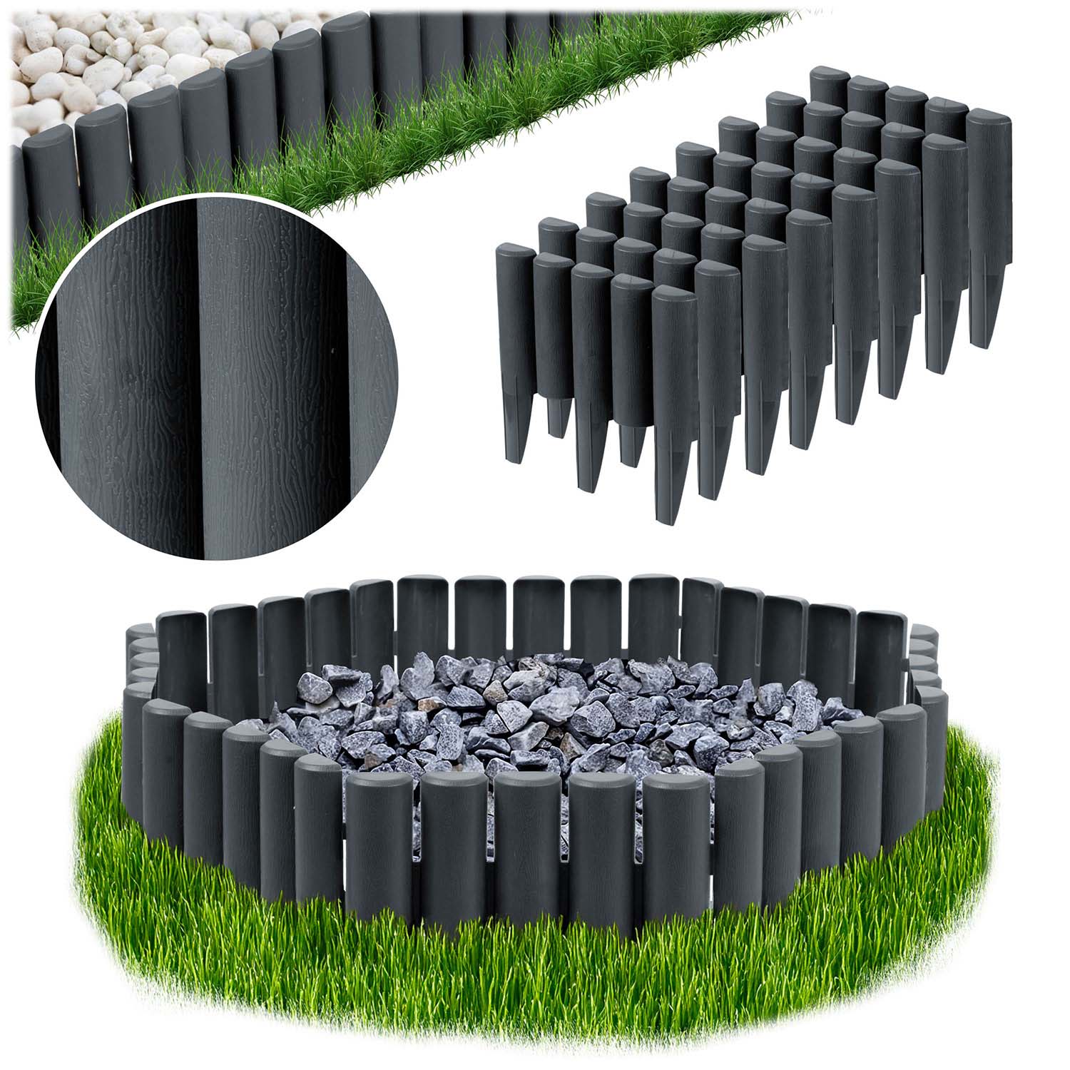 Plonos-puutarhan reunus 220 cm PL-961 harmaa