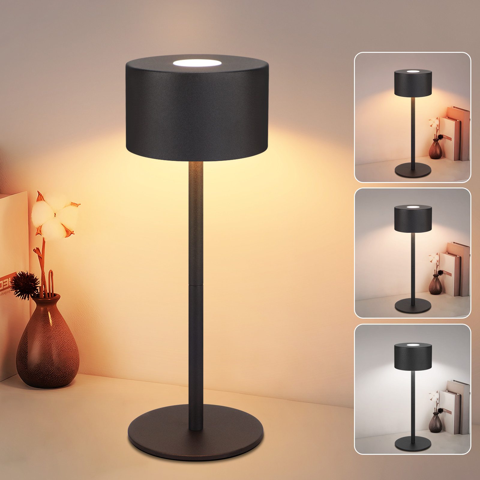 NETTLIFE Langaton LED-pöytävalaisin: Himmennettävä kosketuspöytävalaisin, jossa 3 värilämpötilaa, korkeussäädettävä, USB