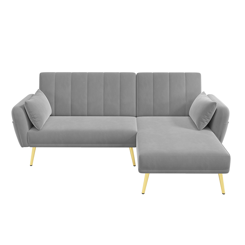 Taitettava kahden hengen sohva lisänurkalla harmaana