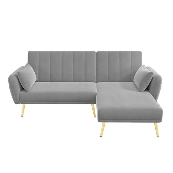 Taitettava kahden hengen sohva lisänurkalla harmaana