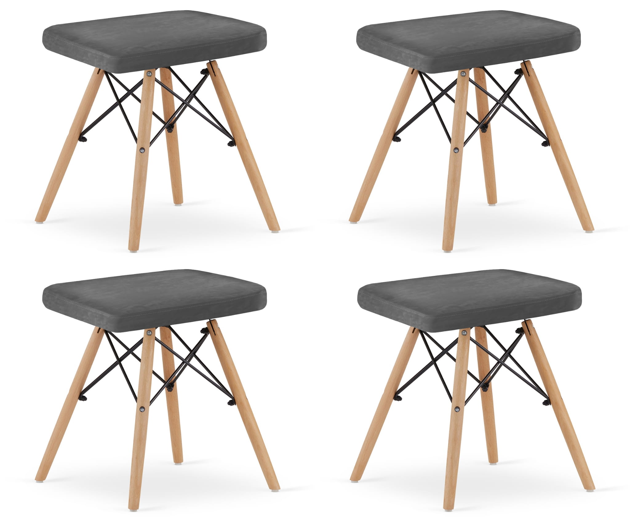 WERK-taburetti 4 kpl, harmaa sametti, luonnonväriset jalat