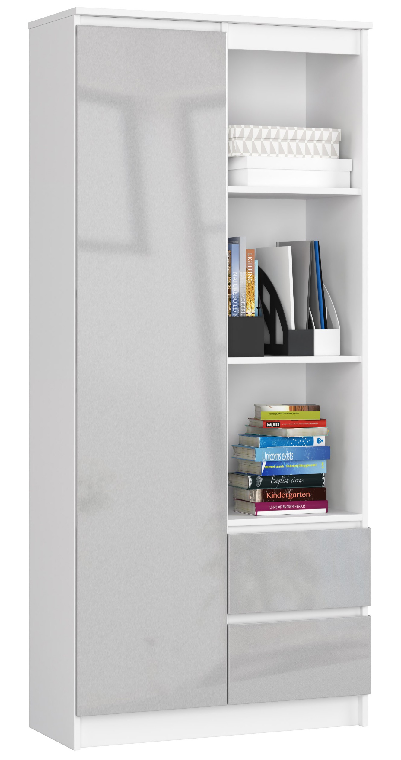 Akord Avohylly Valkoinen/Hopea Metalli 80x35x180