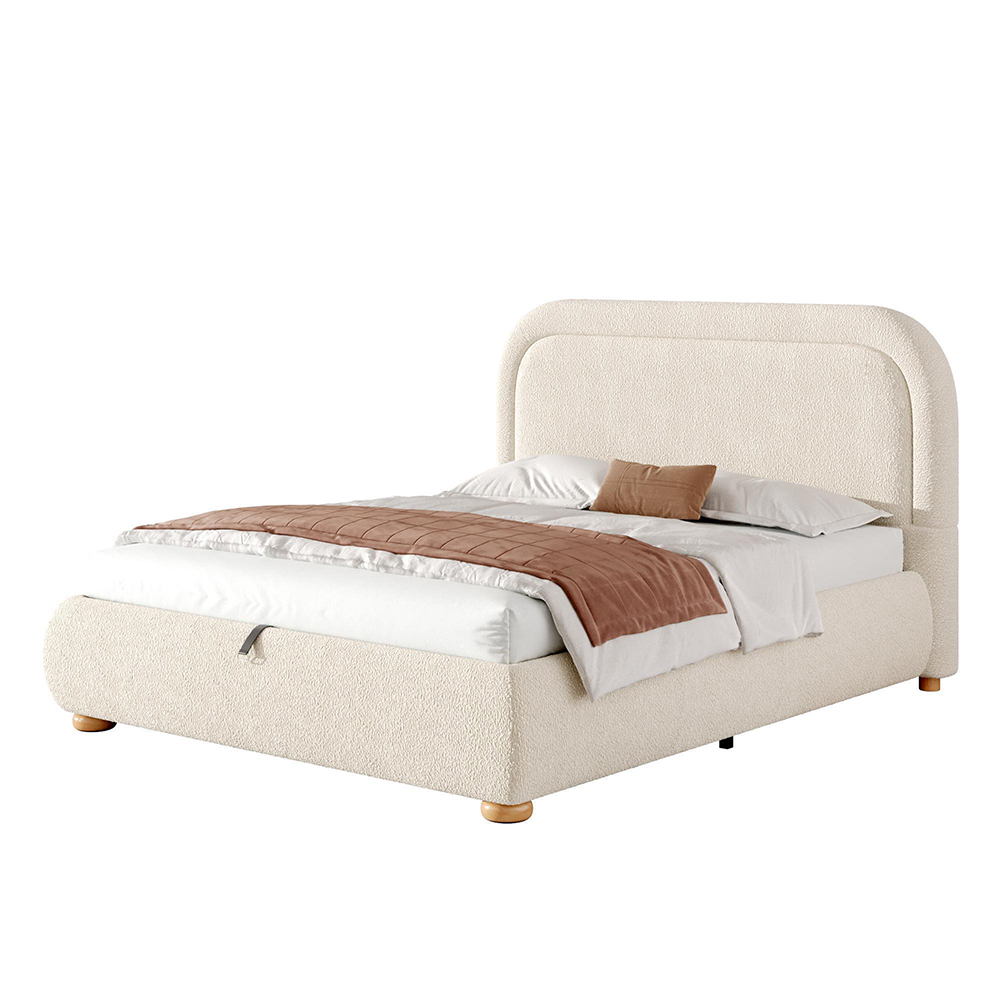 Verhoiltu sänky 140 x 190 cm, suurella säilytystilalla, beige