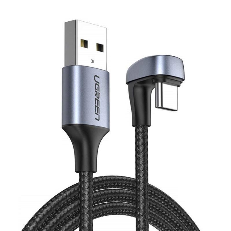 Kulmallinen USB - USB-C -kaapeli pelaajille QC AFC FCP 1m - harmaa