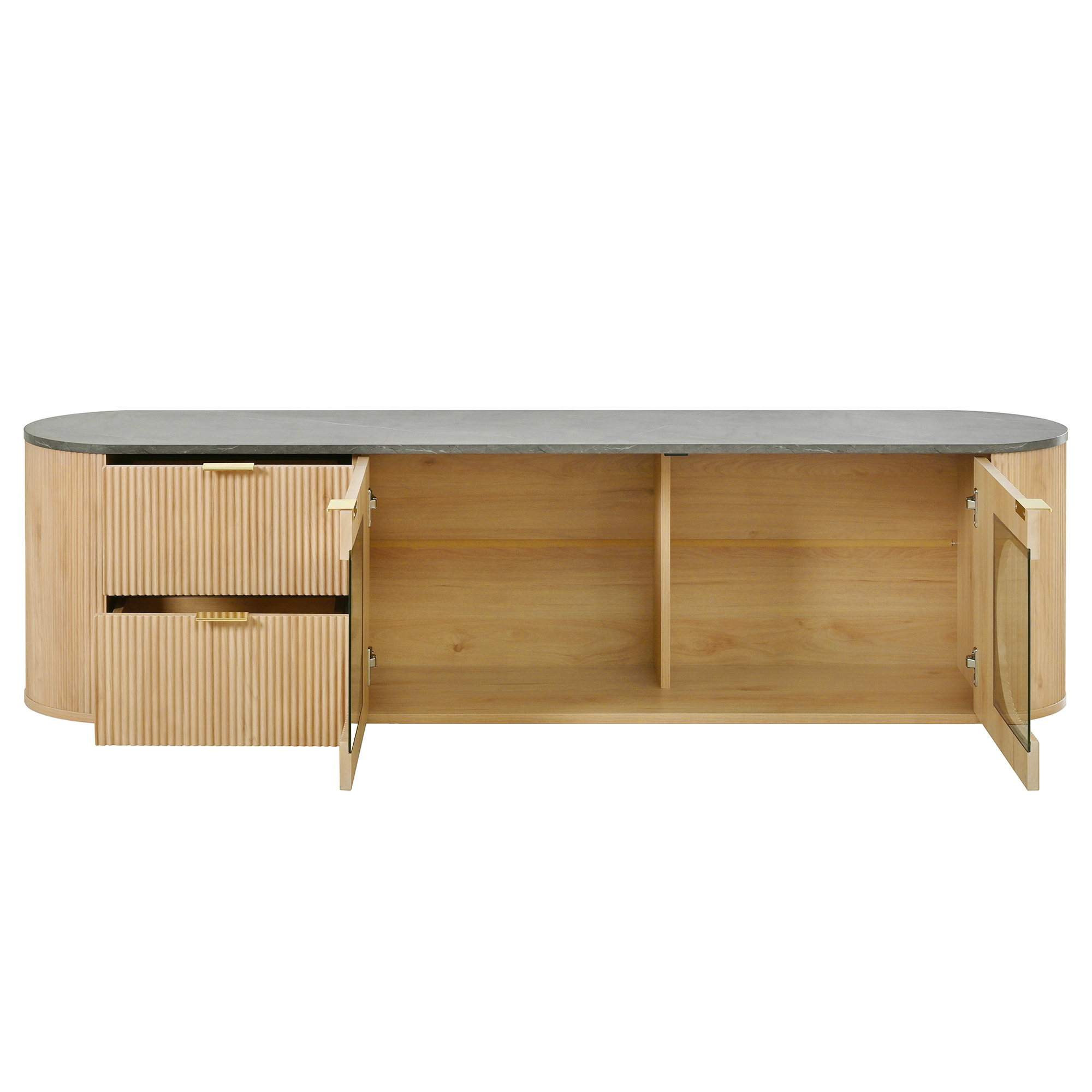 TV-taso 172x38x45,5 cm luonnonvärisenä MDF:stä skandinaavinen säilytyksellä ja liukuovilla