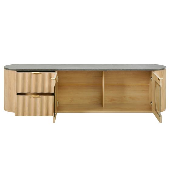 TV-taso 172x38x45,5 cm luonnonvärisenä MDF:stä skandinaavinen säilytyksellä ja liukuovilla