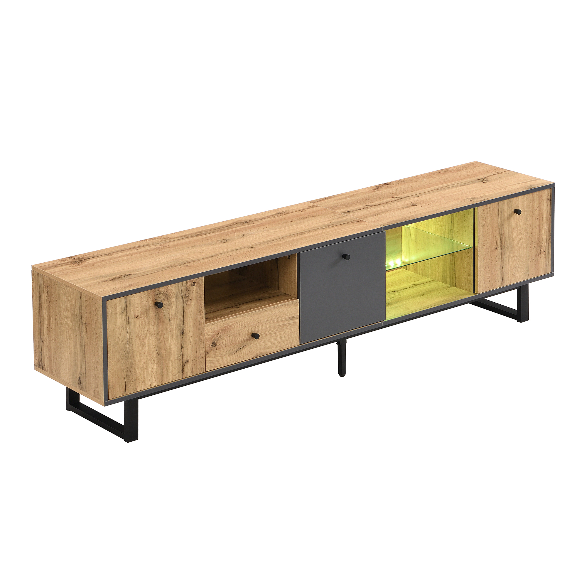 TV-taso 190x40x50 cm natural puinen säilytyksellä ja LED-valaistuksella