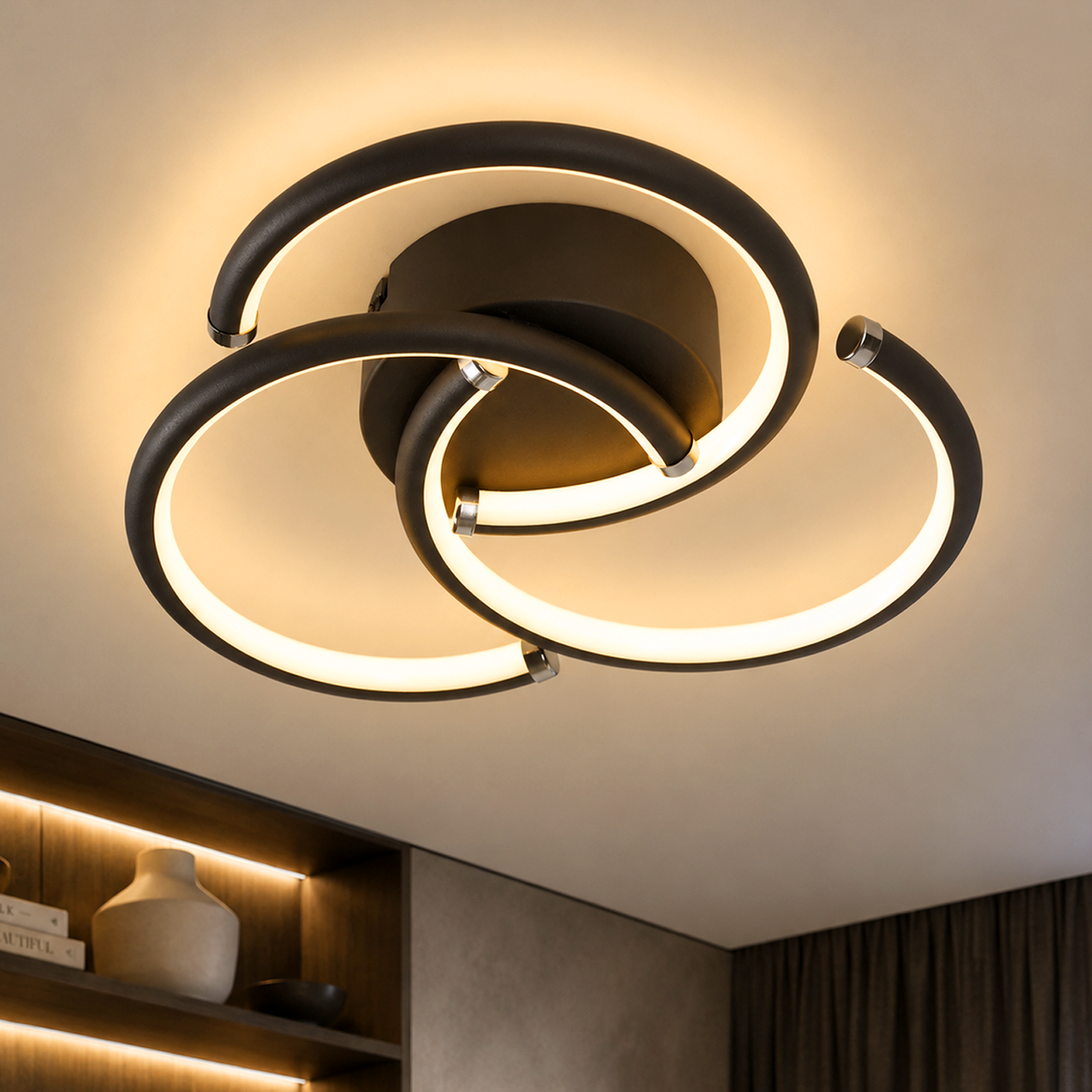 ZMH 24W 3000K LED-kattovalaisin olohuoneeseen, moderni musta makuuhuonevalaisin