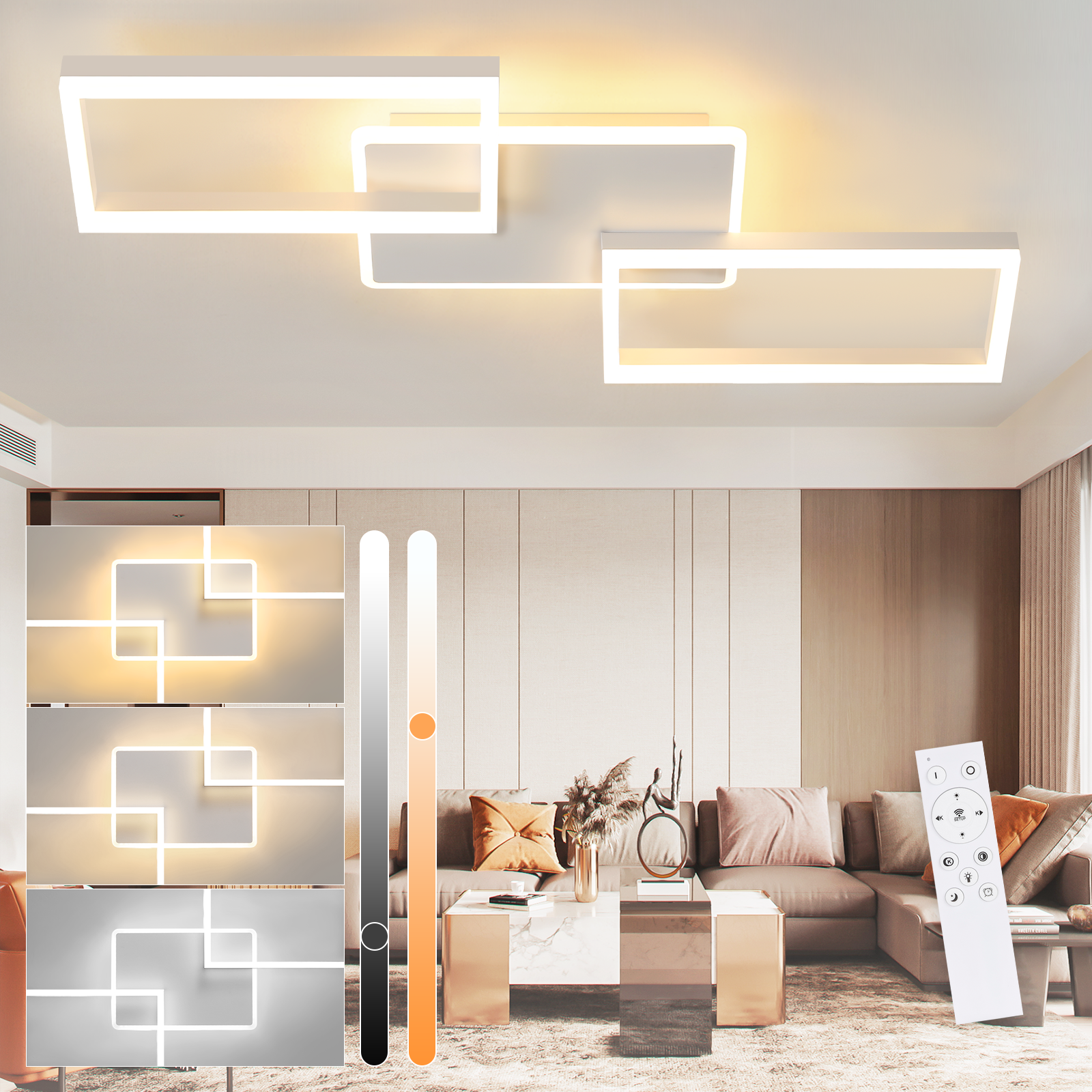 NETTLIFE LED-kattovalaisin olohuoneeseen - Himmennettävä kattovalaisin kaukosäätimellä 63W - Suuri - Moderni valkoinen
