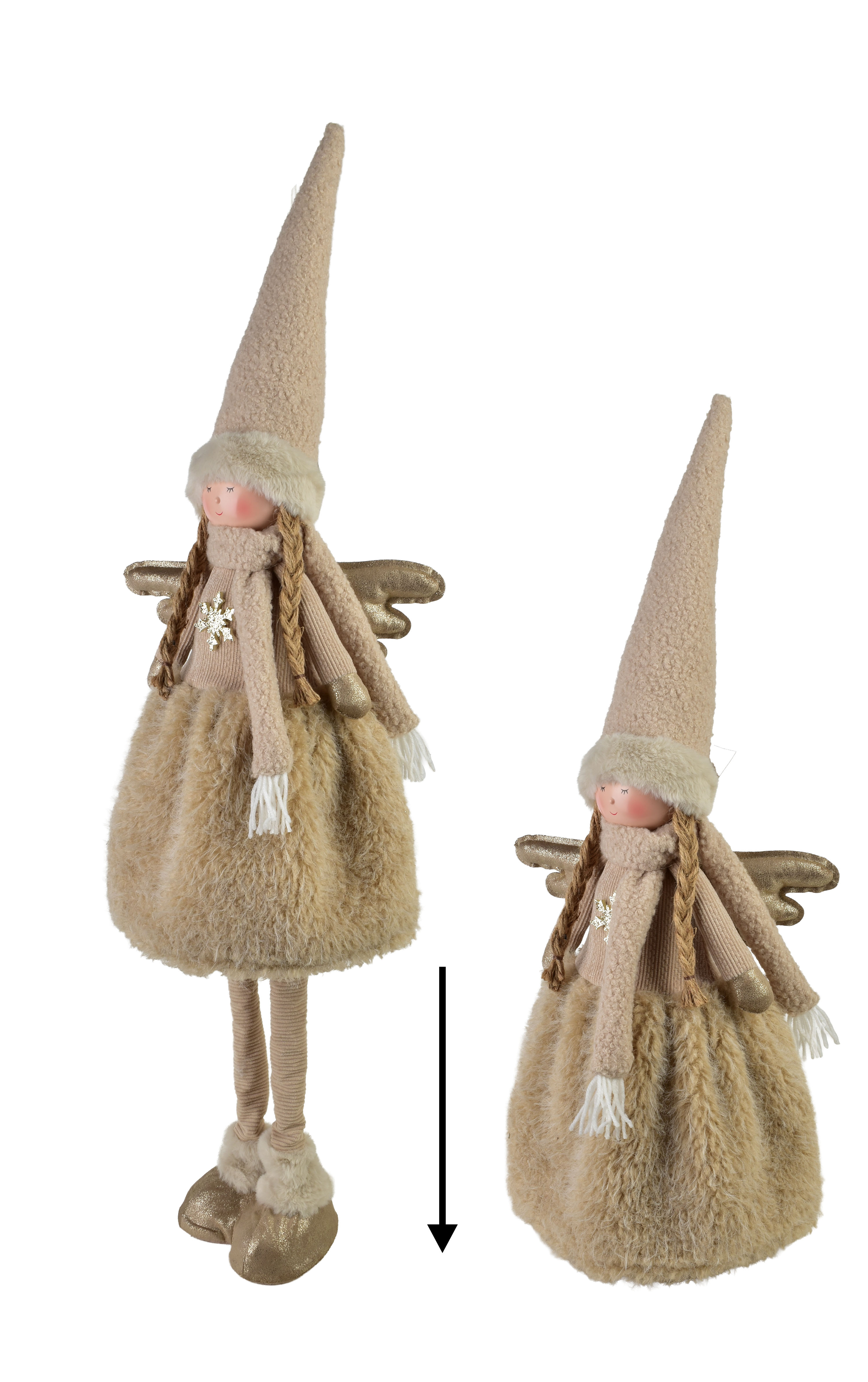 Pehmoinen enkelihahmo SANTA LILA, samppanjankulta, 20x17x68/96 cm