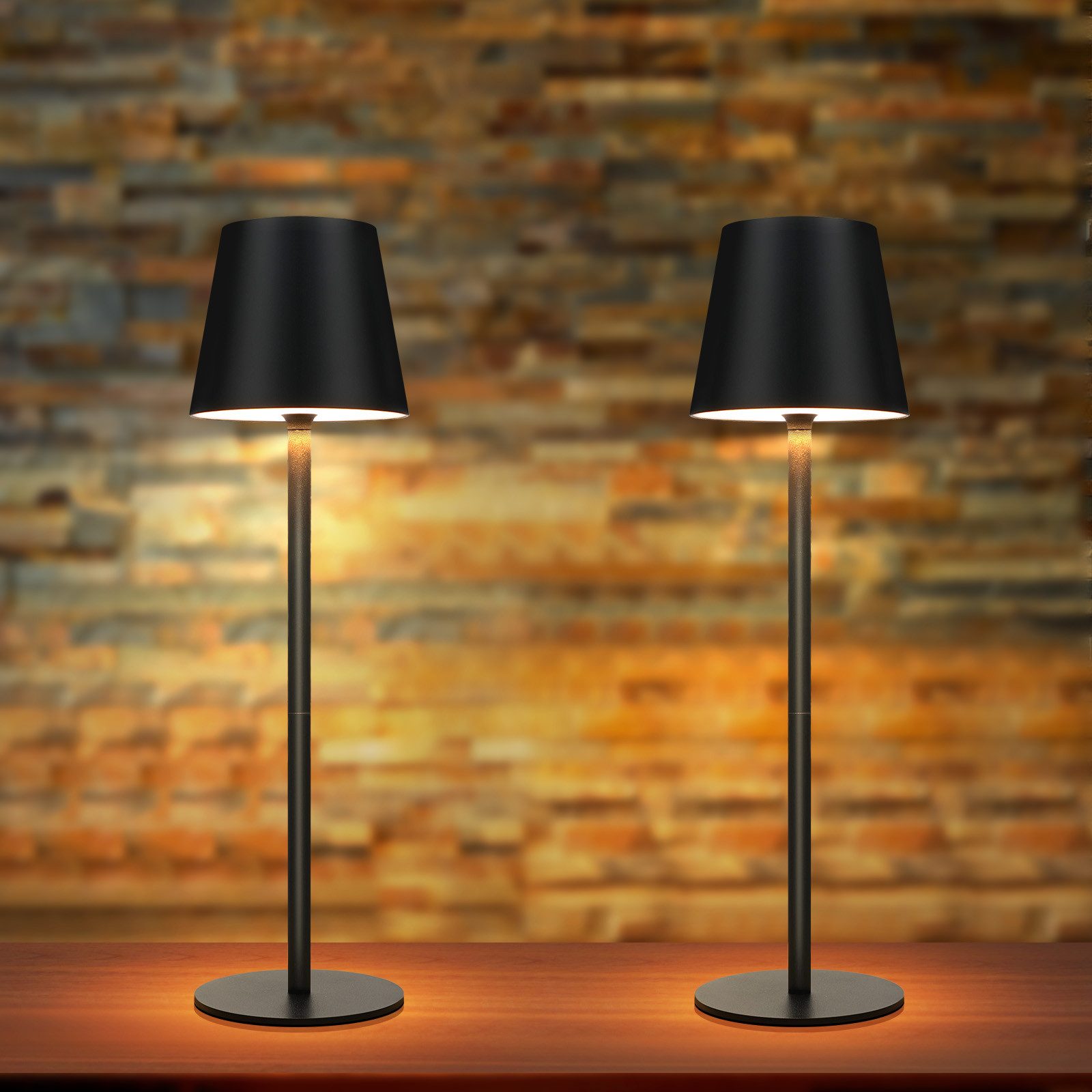 NETTLIFE Langaton paristokäyttöinen, yöpöytävalaisin, 2Kpl - 2600mh A, RGB LED ladattava ulkopöytävalaisin Kosketushimmennettävä musta, USB