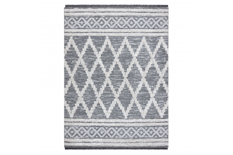 Matto MOROC Rooma 22297 Ekologinen, EKO SIZAL tupsut - harmaa / kerma, kierrätetty puuvillamatto 136x190 cm