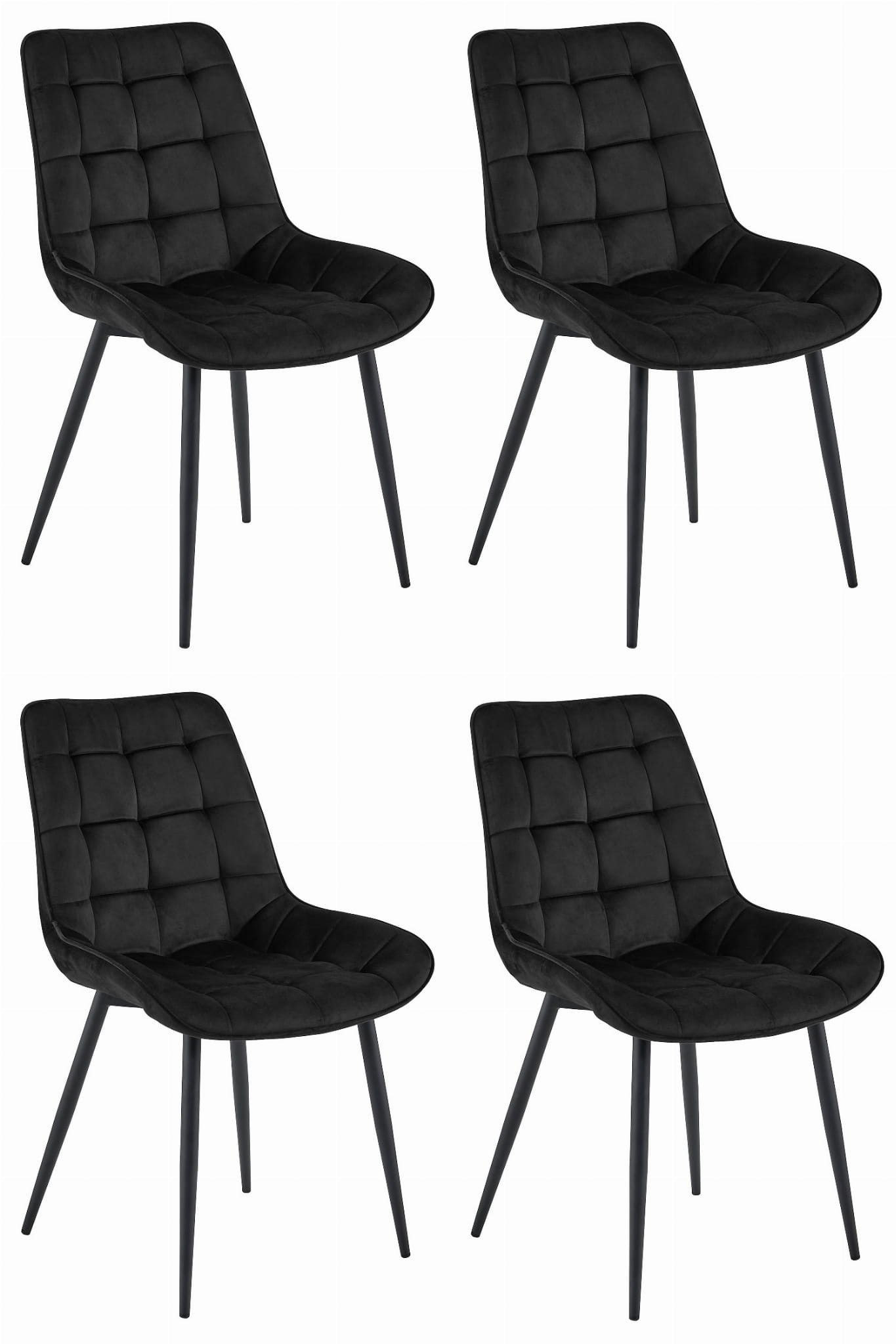 BERA-tuoli, musta sametti, mustat jalat (4 kpl)