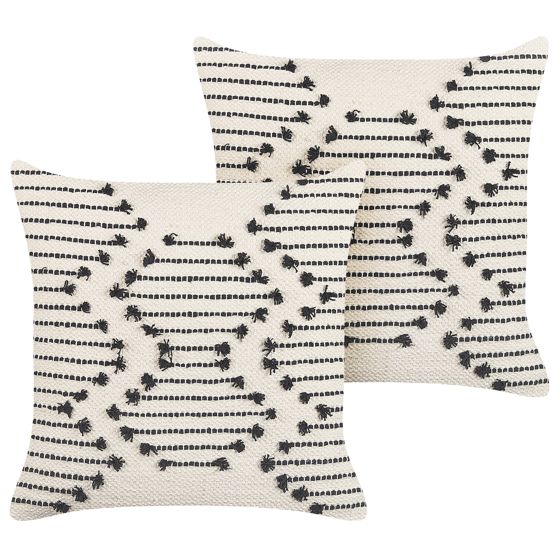 Koristetyynysetti 2 kpl MYRTUS puuvilla 45 x 45 cm Beige Geometrinen kuvio