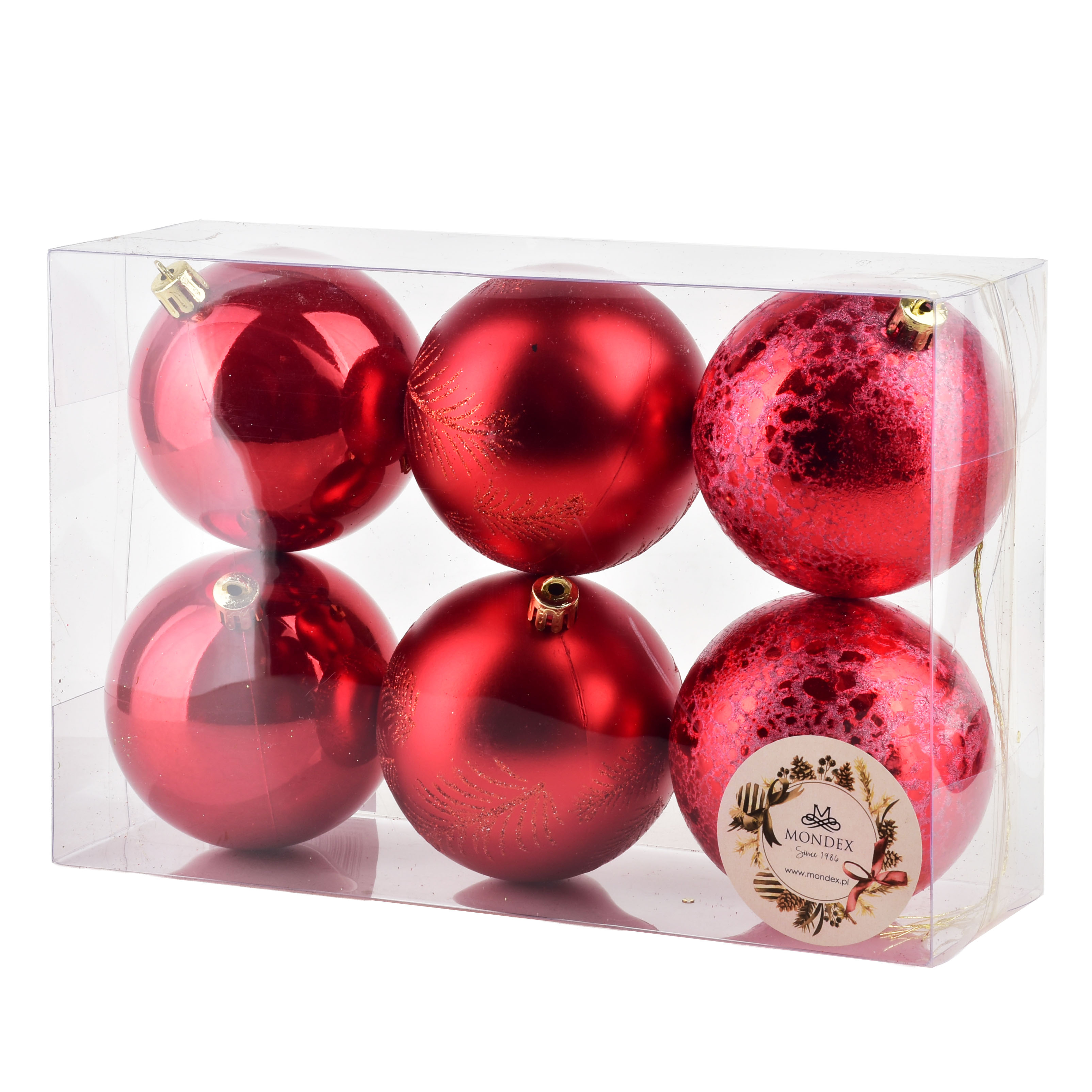Joulukuusenpallot SANTA LILA 6 kpl, punainen muovi, Ø8 cm