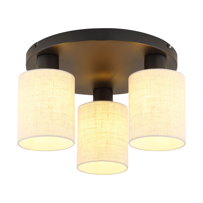 NETTLIFE-kattovalaisin musta, 3-lamppuinen, vintage-tyylinen pyöreä kangasvarjostin, retro-boho-käytävävalaisin