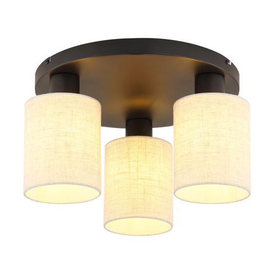NETTLIFE-kattovalaisin musta, 3-lamppuinen, vintage-tyylinen pyöreä kangasvarjostin, retro-boho-käytävävalaisin