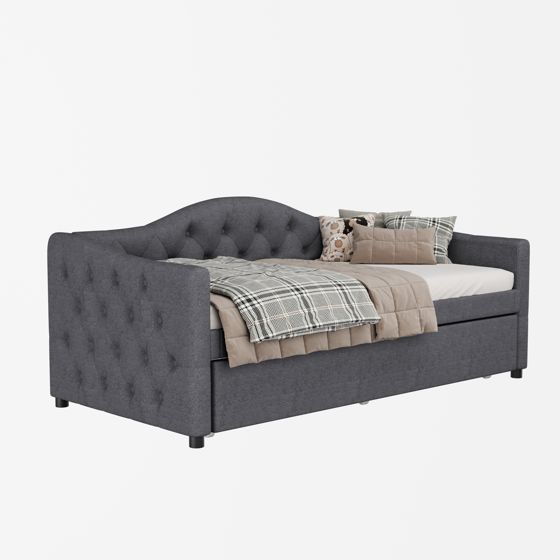 sänky 90x200 cm säädettävä ja pidennettävä graa, kankainen ja mdf-materiaalinen