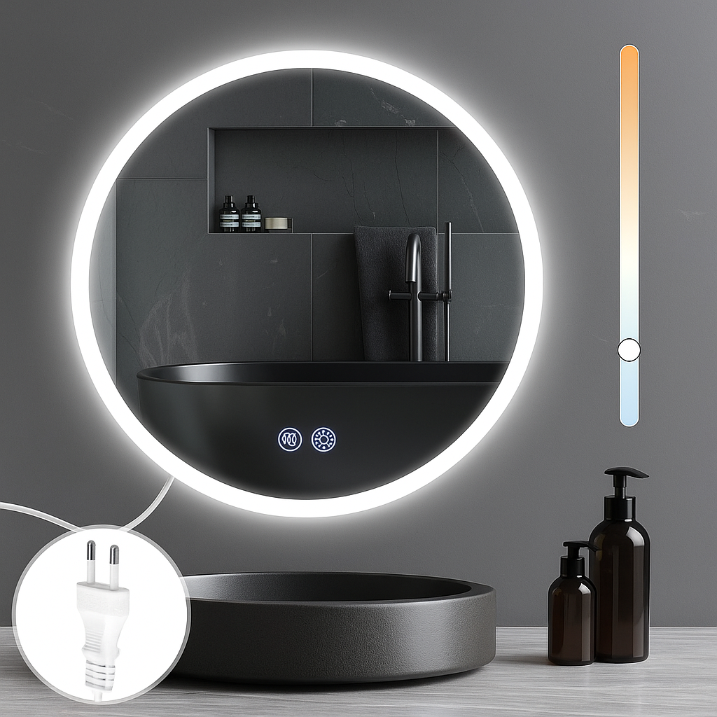 NETTLIFE Peili pyöreälläValaistuksella LED - seinäpeili, IP44 pyöreä, 70 cm Valaistulla Kosketuspeilitoiminnolla ja himmennettävälläValolla