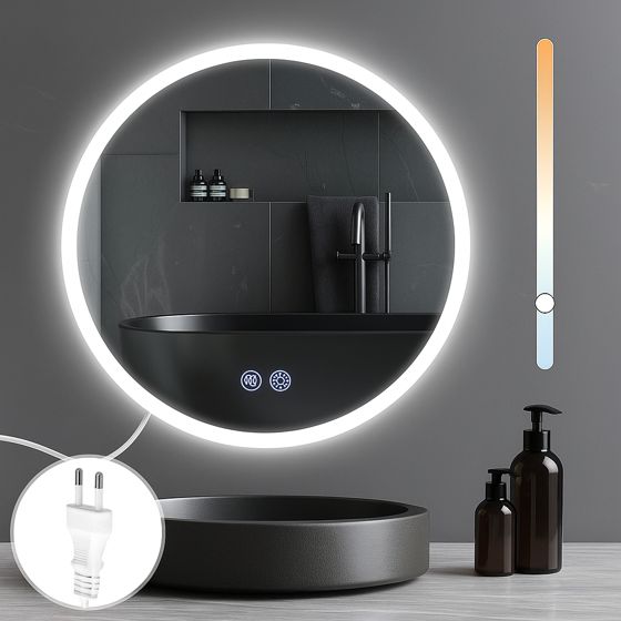 NETTLIFE Peili pyöreälläValaistuksella LED - seinäpeili, IP44 pyöreä, 70 cm Valaistulla Kosketuspeilitoiminnolla ja himmennettävälläValolla