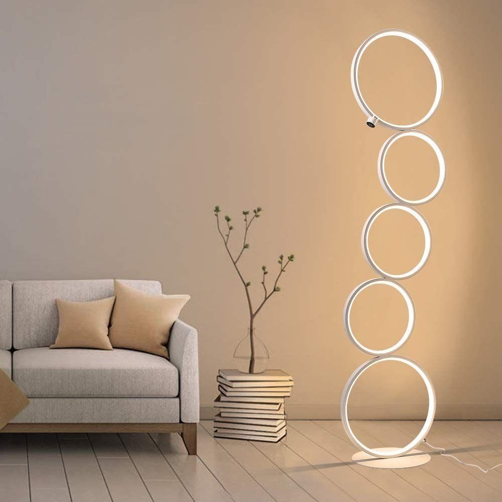 NETTLIFE LED - lattiavalaisin moderni valkoinen 32 W lämmin valkoinen kosketuskytkin jalustavalaisin 5 renkaalla olohuoneeseen ja toimistoon