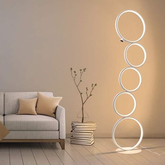 NETTLIFE LED - lattiavalaisin moderni valkoinen 32 W lämmin valkoinen kosketuskytkin jalustavalaisin 5 renkaalla olohuoneeseen ja toimistoon